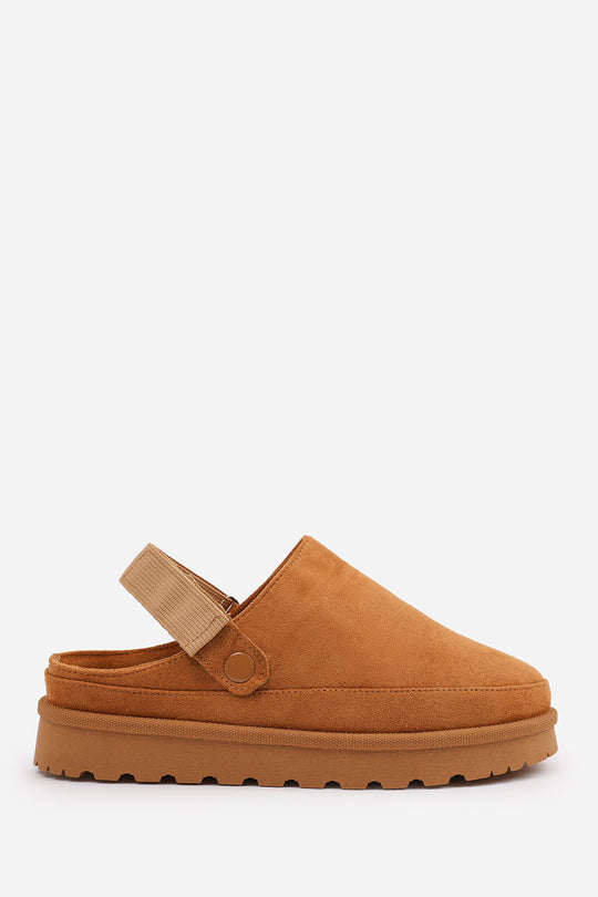 ALONDRA SLIP ON ADJUSTABLE STRAP MINI BOOTS IN CHESTNUT SUEDE