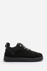 Elara Black Suede Lace-Up Trainers with Chunky Sole and Mesh Panel