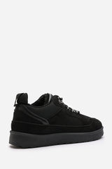 Elara Black Suede Lace-Up Trainers with Chunky Sole and Mesh Panel
