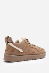 Elara Camel Suede Lace-Up Trainers with Chunky Sole and Mesh Panel