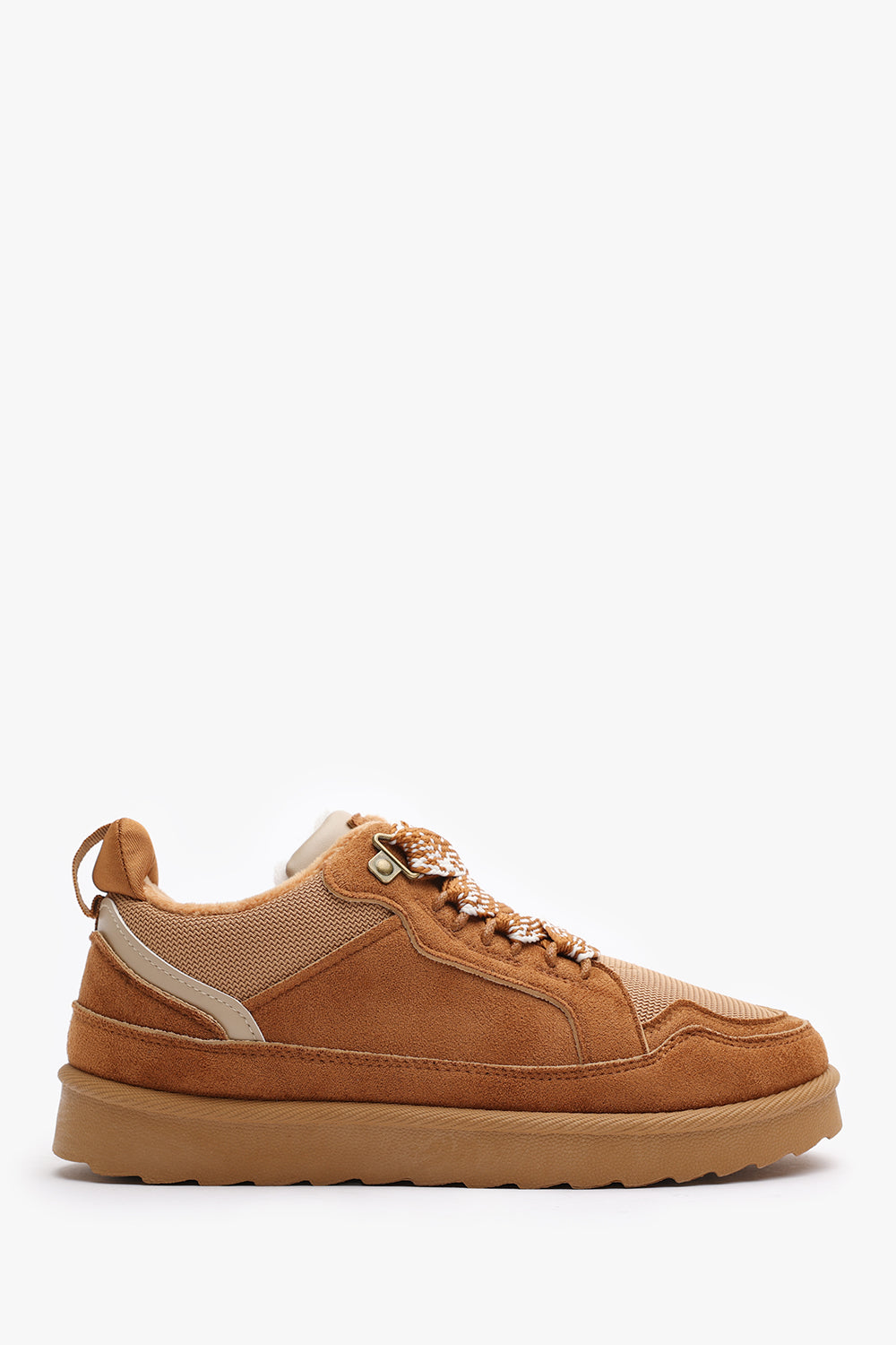 Elara Chestnut Suede Lace-Up Trainers with Chunky Sole and Mesh Panel