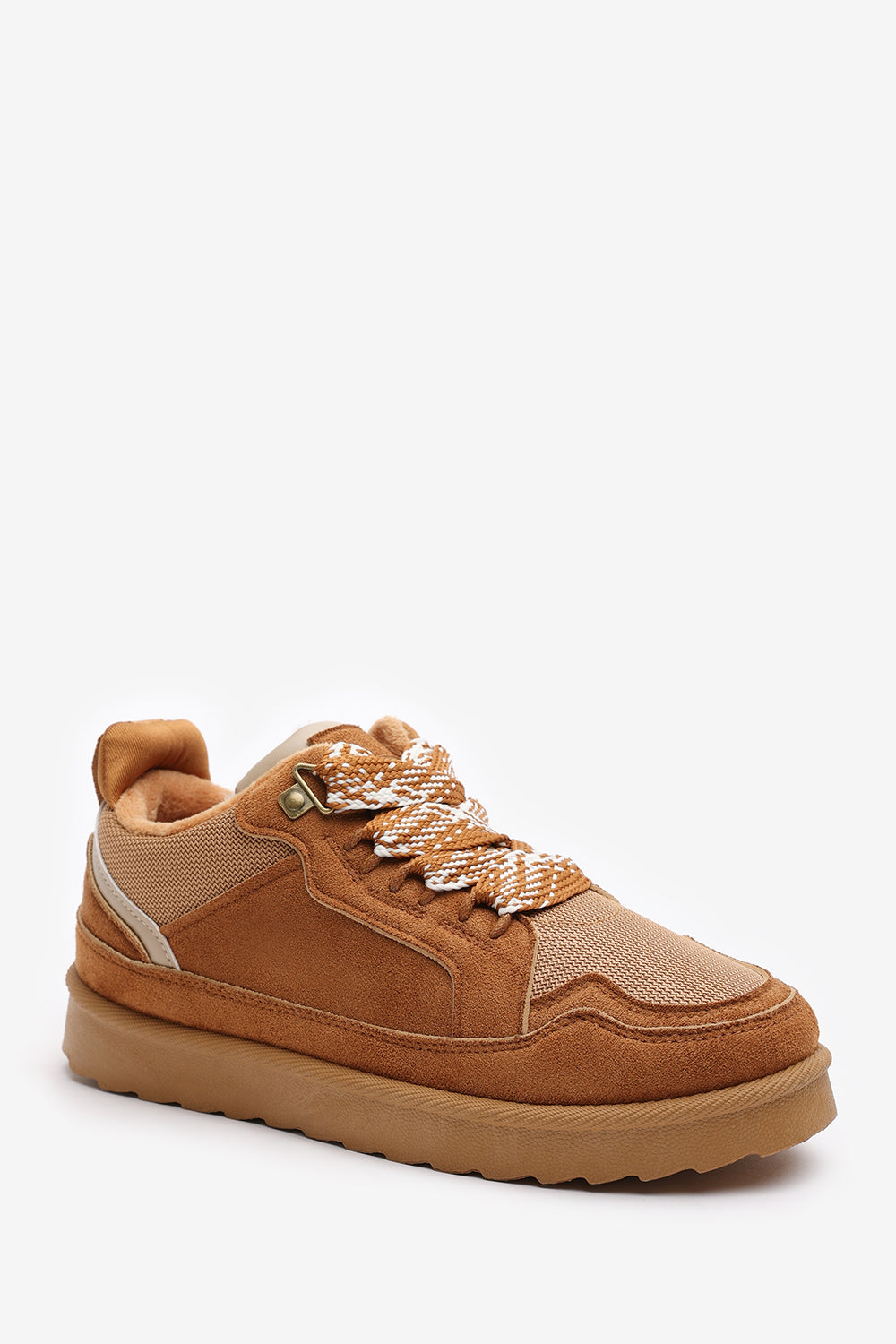 Elara Chestnut Suede Lace-Up Trainers with Chunky Sole and Mesh Panel