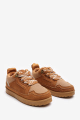 Elara Chestnut Suede Lace-Up Trainers with Chunky Sole and Mesh Panel