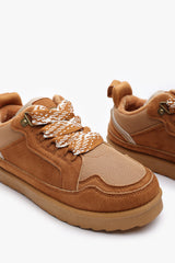 Elara Chestnut Suede Lace-Up Trainers with Chunky Sole and Mesh Panel