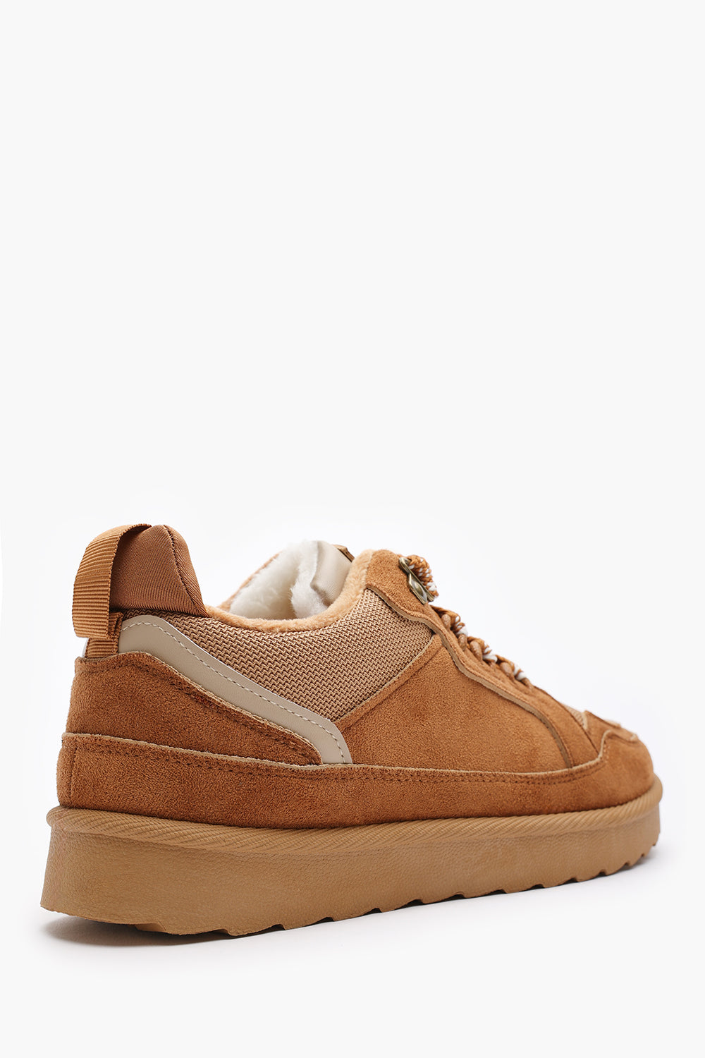 Elara Chestnut Suede Lace-Up Trainers with Chunky Sole and Mesh Panel