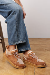 Elara Chestnut Suede Lace-Up Trainers with Chunky Sole and Mesh Panel