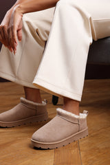 Frances Cosy Camel Faux-Suede Fur Lined Micro Dipped Heel Boot