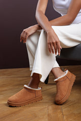 Frances Cosy Chestnut Faux-Suede Fur Lined Micro Dipped Heel Boot