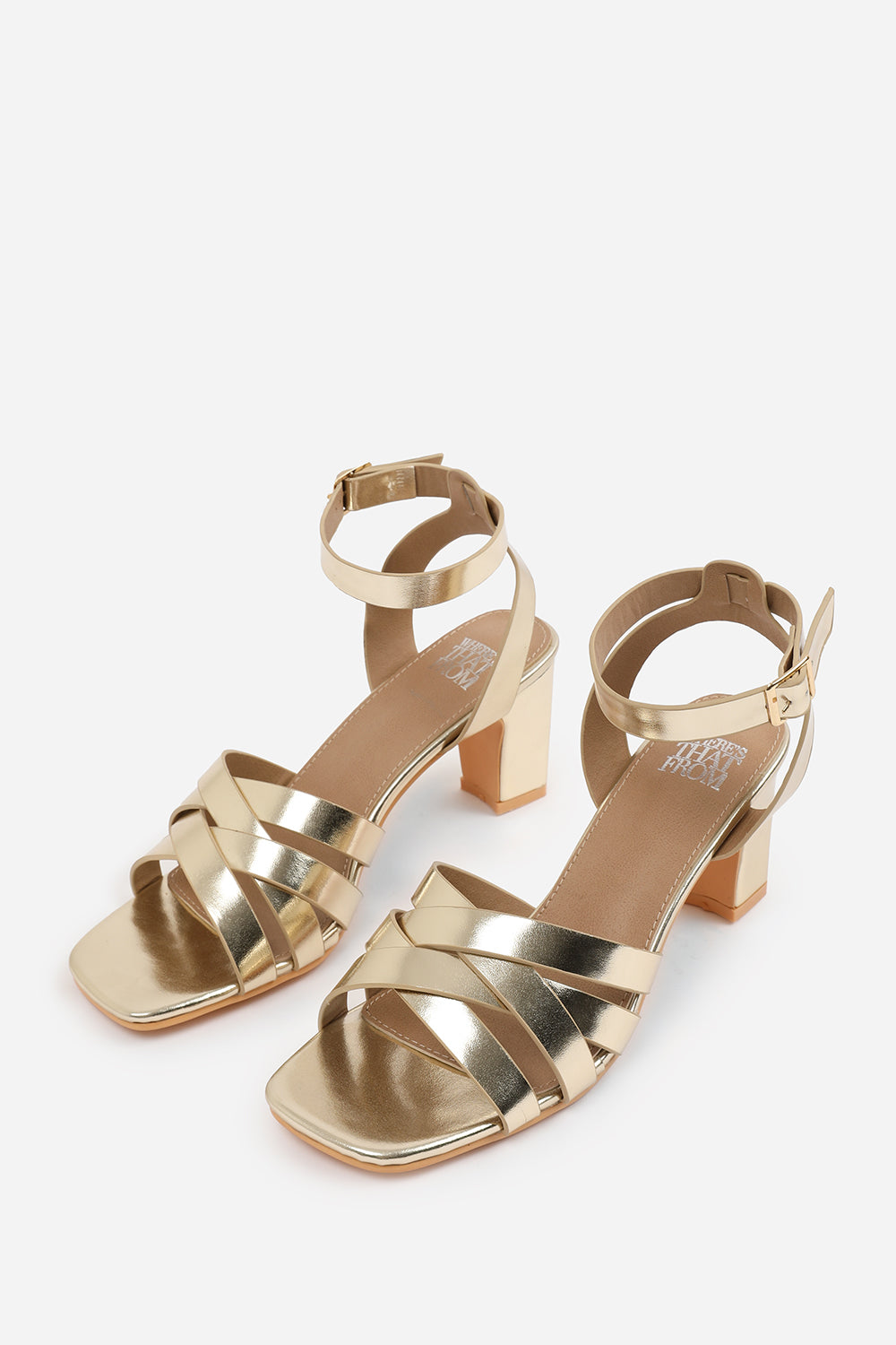 CAITY TRIPLE LINK CHAIN DETAIL SANDALS IN GOLD METALLIC FAUX LEATHER