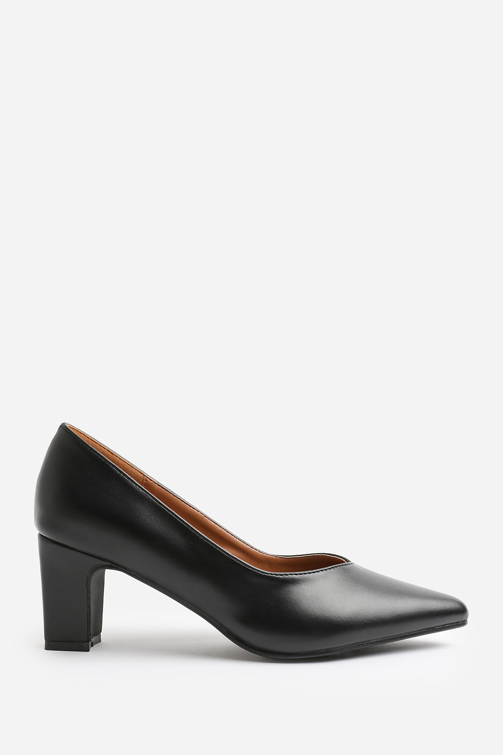 SERENA WIDE FIT BLOCK HEEL WITH POINTED TOE IN BLACK FAUX LEATHER