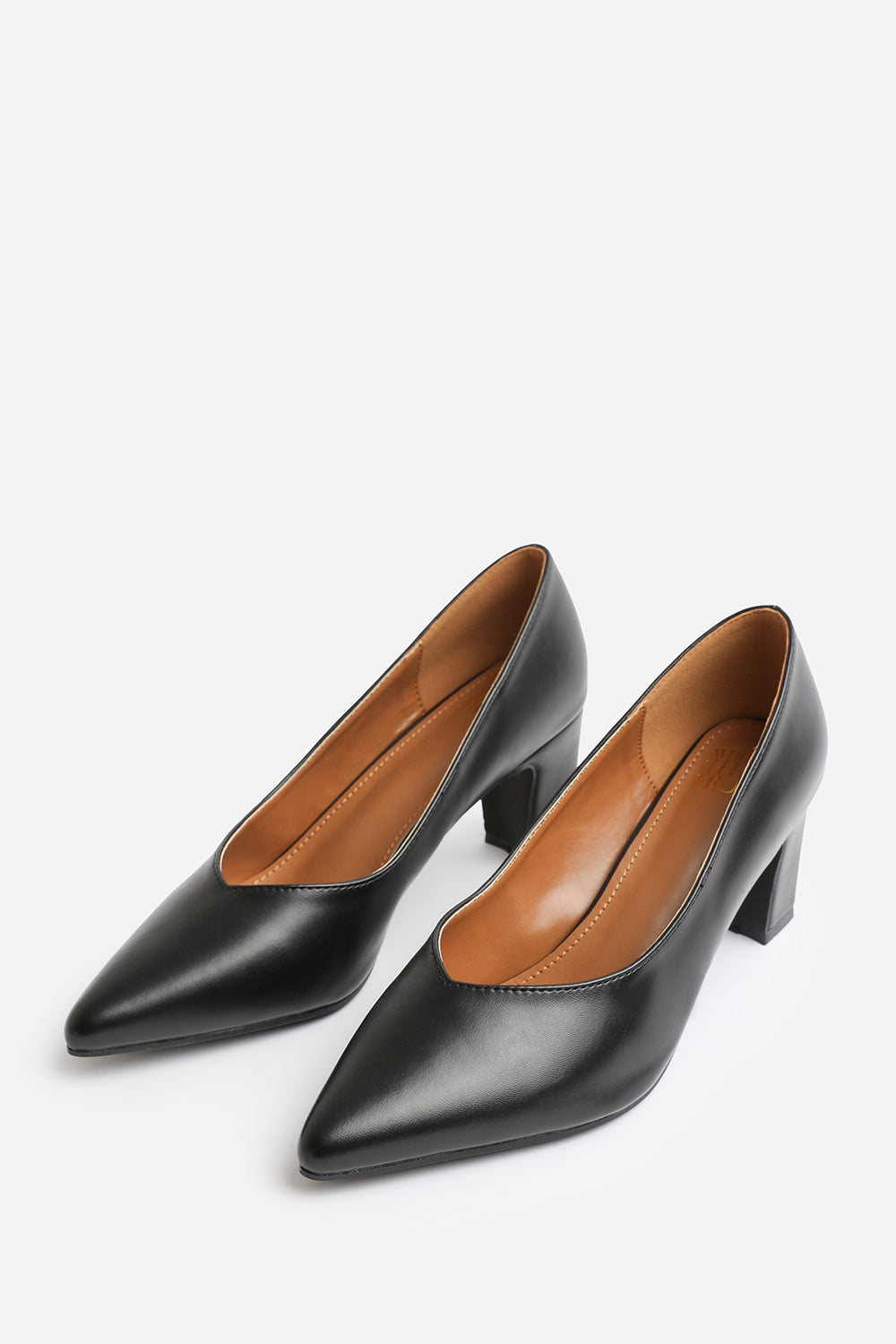 SERENA EXTRA WIDE FIT BLOCK HEEL WITH POINTED TOE IN BLACK FAUX LEATHER