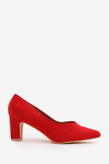 SERENA EXTRA WIDE FIT BLOCK HEEL WITH POINTED TOE IN RED SUEDE