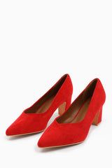 SERENA BLOCK HEEL WITH POINTED TOE IN RED SUEDE