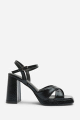 Qavira Cross Over Platform Block Heels With Ankle Strap