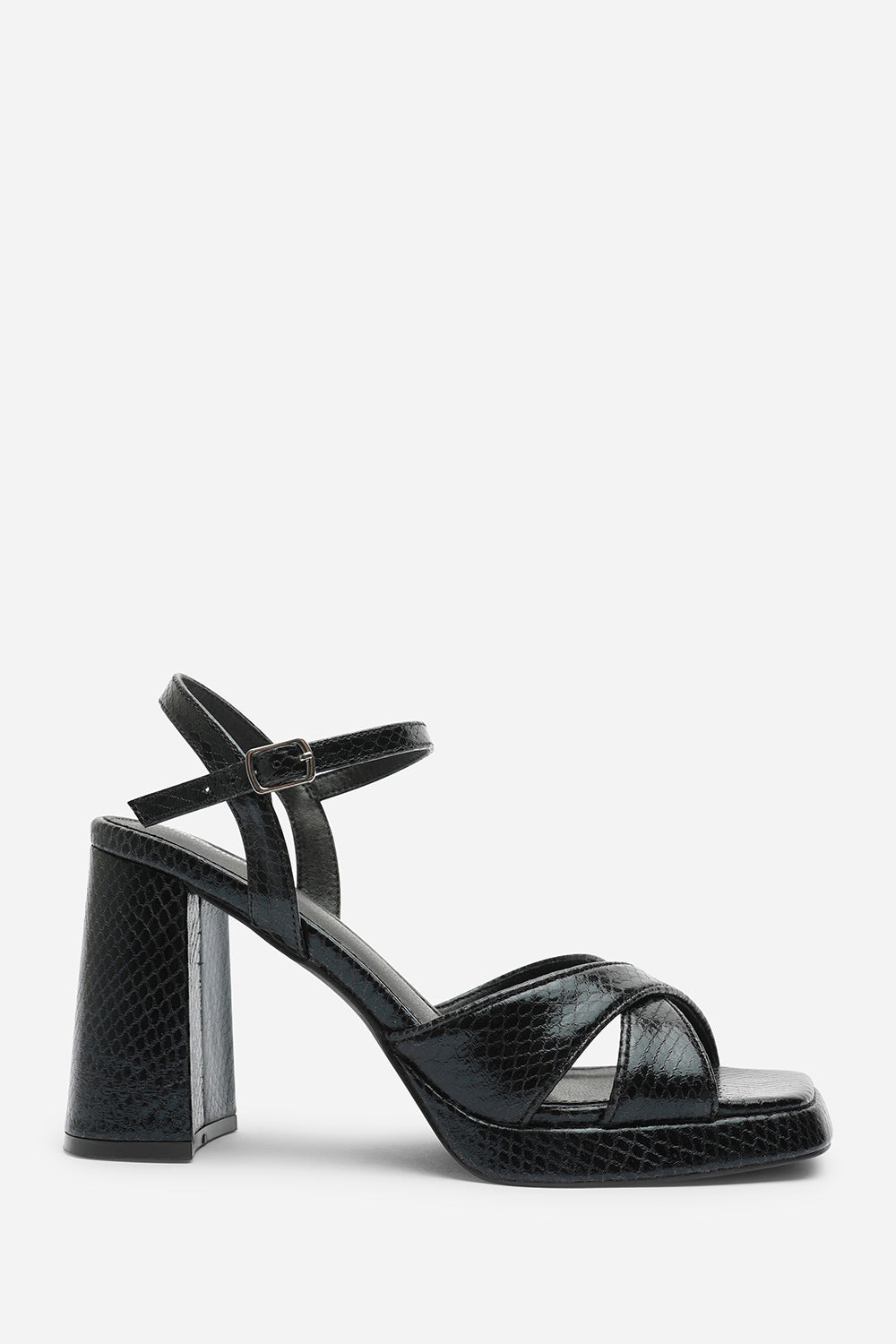 Qavira Wide Fit Cross Over Platform Block Heels With Ankle Strap