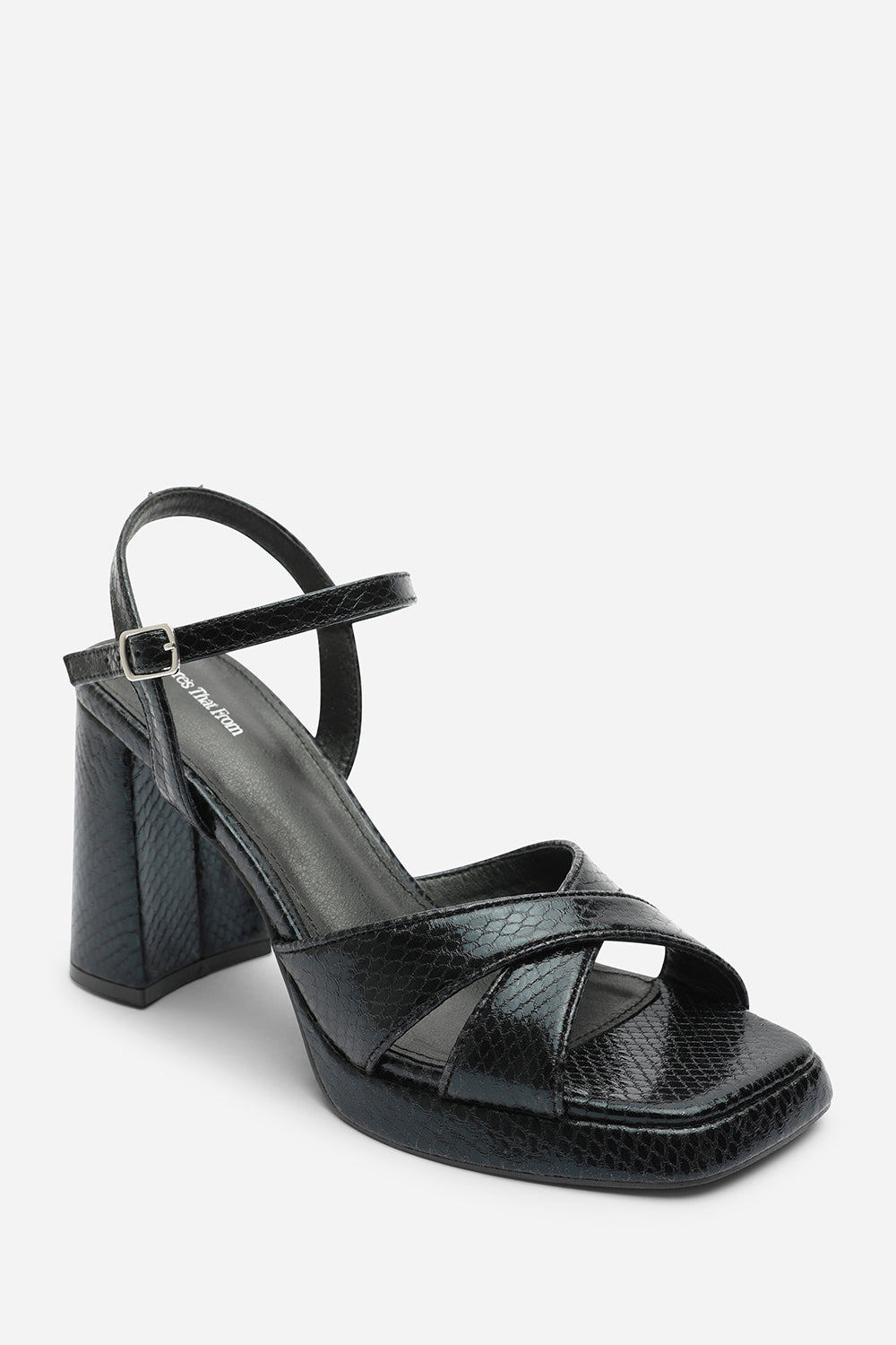 Qavira Cross Over Platform Block Heels With Ankle Strap