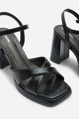 Qavira Cross Over Platform Block Heels With Ankle Strap