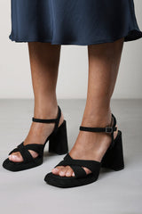 Qavira Cross Over Platform Block Heels With Ankle Strap