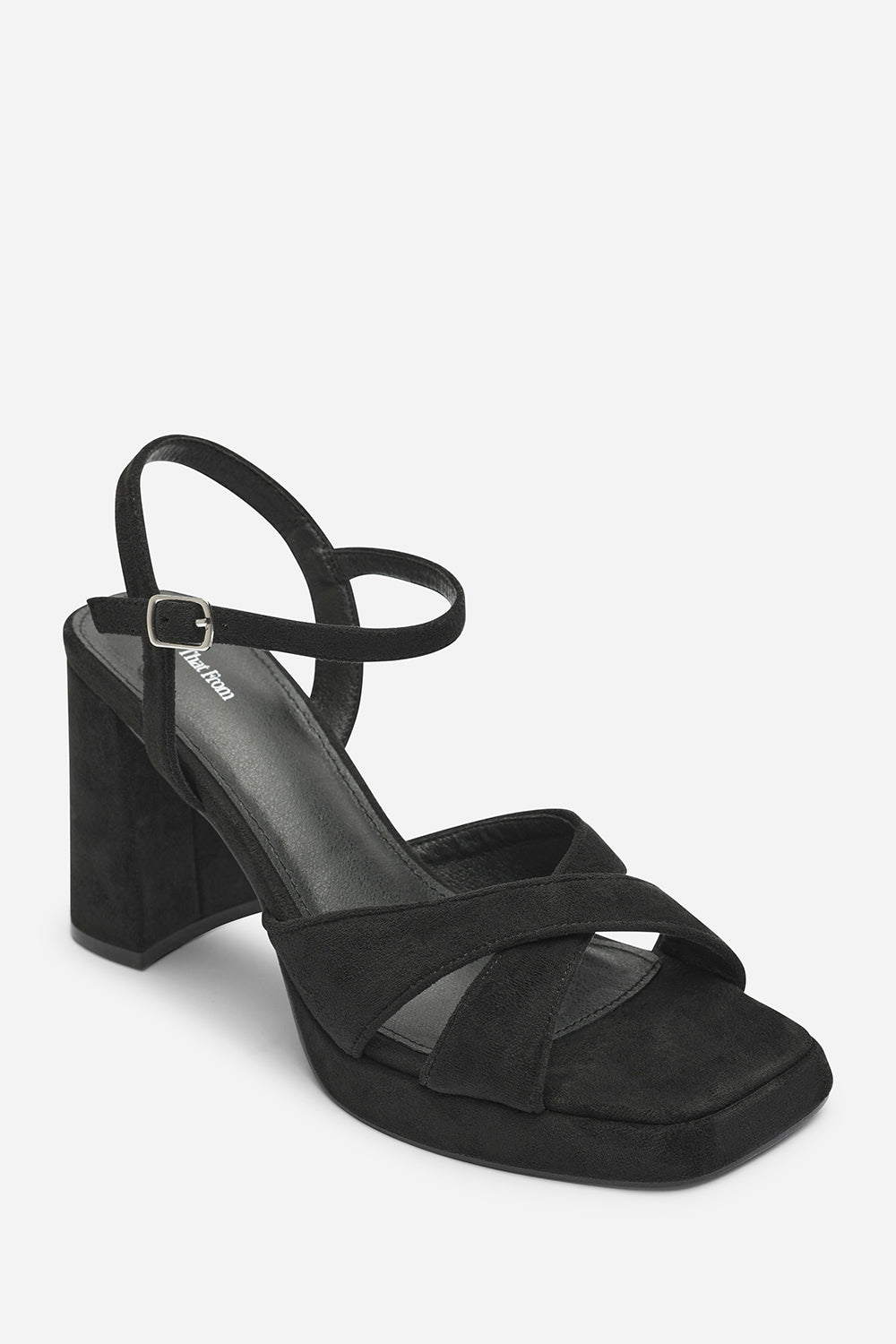 Qavira Wide Fit Cross Over Platform Block Heels With Ankle Strap