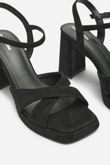 Qavira Wide Fit Cross Over Platform Block Heels With Ankle Strap