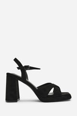 Qavira Wide Fit Cross Over Platform Block Heels With Ankle Strap