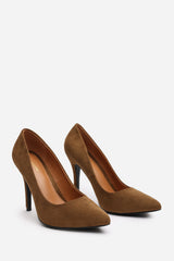 Leah Toe Pump High Heel In Khaki Suede