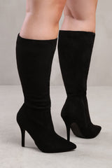 ZOYA WIDE CALF HIGH HEEL BOOT IN WIDE E FIT IN BLACK SUEDE