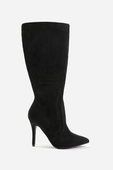 ZOYA WIDE CALF HIGH HEEL BOOT IN WIDE E FIT IN BLACK SUEDE