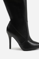 REMI HIGH HEEL CALF BOOT IN BLACK FAUX LEATHER