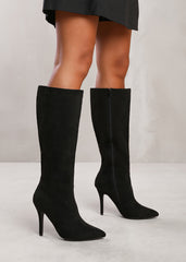 ZOYA WIDE CALF HIGH HEEL BOOT IN WIDE E FIT IN BLACK SUEDE