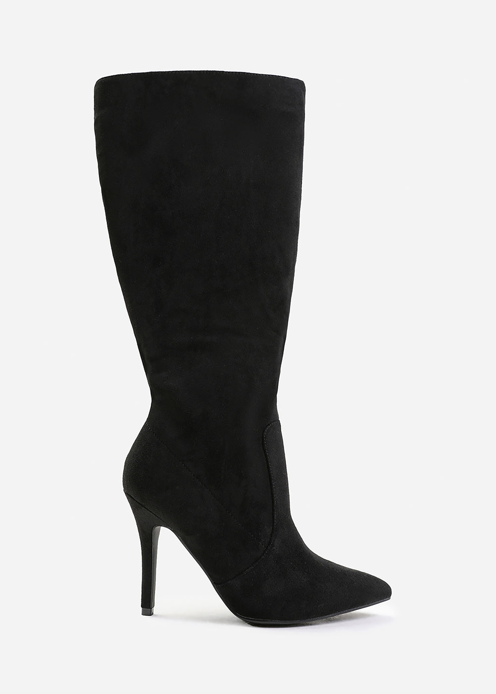 ZOYA WIDE CALF HIGH HEEL BOOT IN WIDE E FIT IN BLACK SUEDE