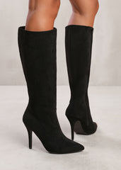 ZOYA WIDE CALF HIGH HEEL BOOT IN WIDE E FIT IN BLACK SUEDE