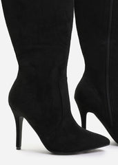 ZOYA WIDE CALF HIGH HEEL BOOT IN WIDE E FIT IN BLACK SUEDE