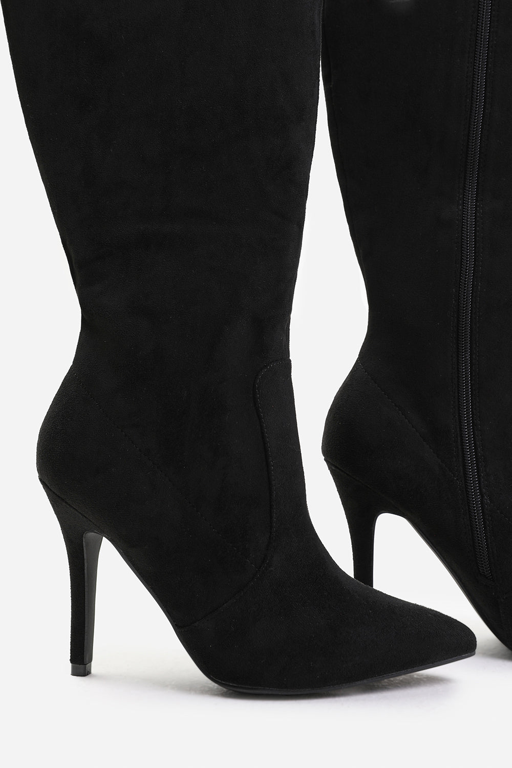 REMI HIGH HEEL CALF BOOT IN BLACK SUEDE