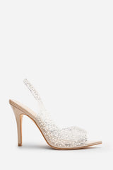 Carlah Crystal Embellished Heeled Sandals In Nude Patent