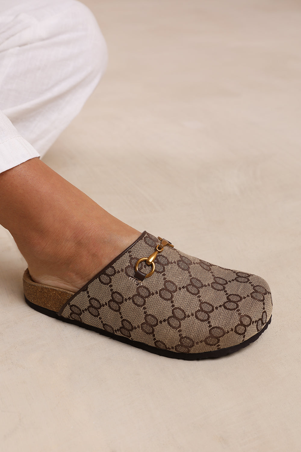 DUBLIN OPEN BACK SLIP ON LOAFER WITH GOLD DETAIL IN BROWN