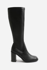 ERIN KNEE HIGH BOOTS HIGH BLOCK HEEL IN BLACK