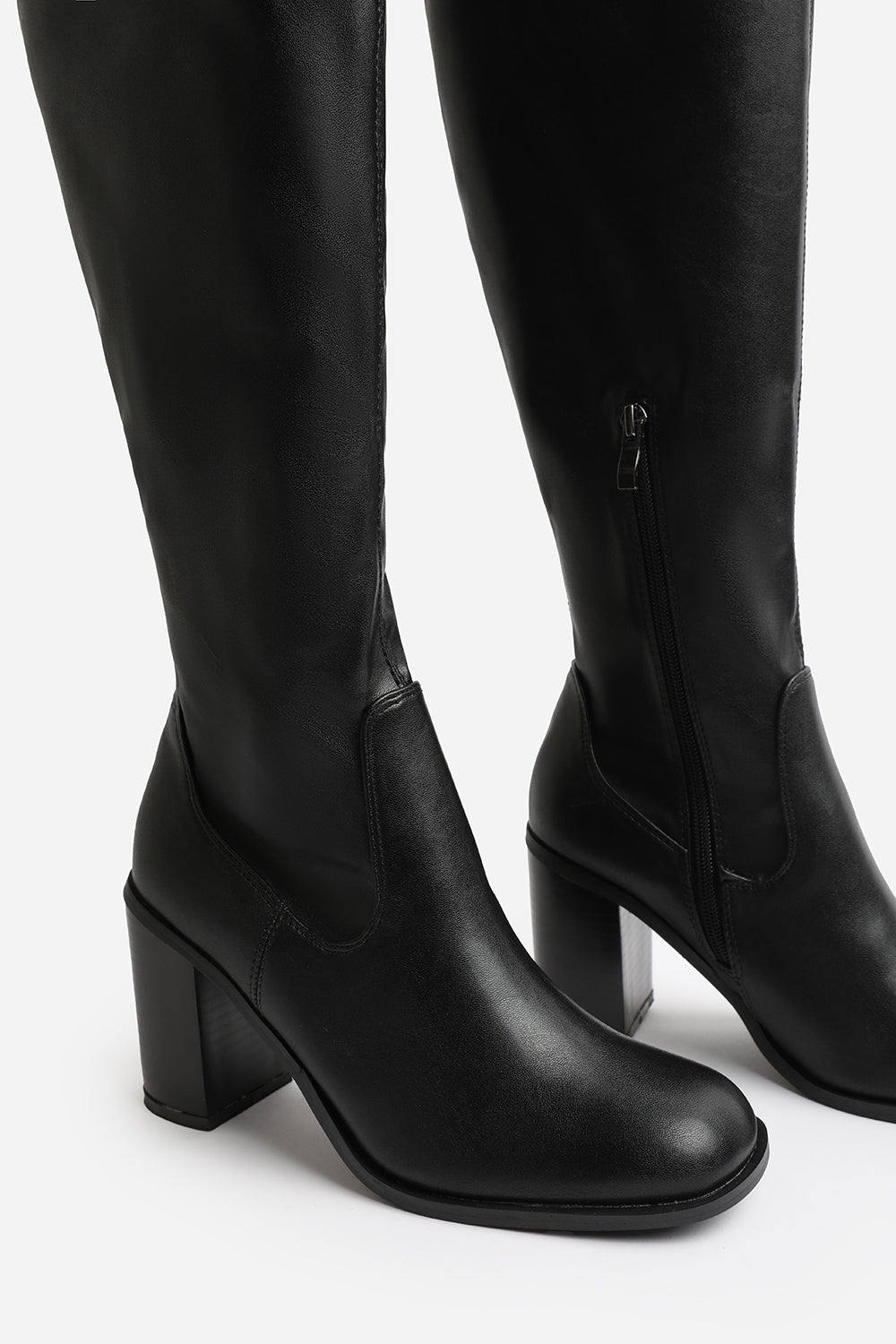 ERIN KNEE HIGH BOOTS HIGH BLOCK HEEL IN BLACK