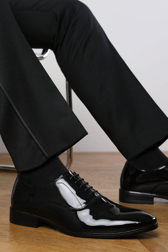 NICK OXFORD LACE UP WORK DRESS SHOES IN BLACK PATENT