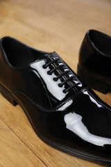 NICK OXFORD LACE UP WORK DRESS SHOES IN BLACK PATENT