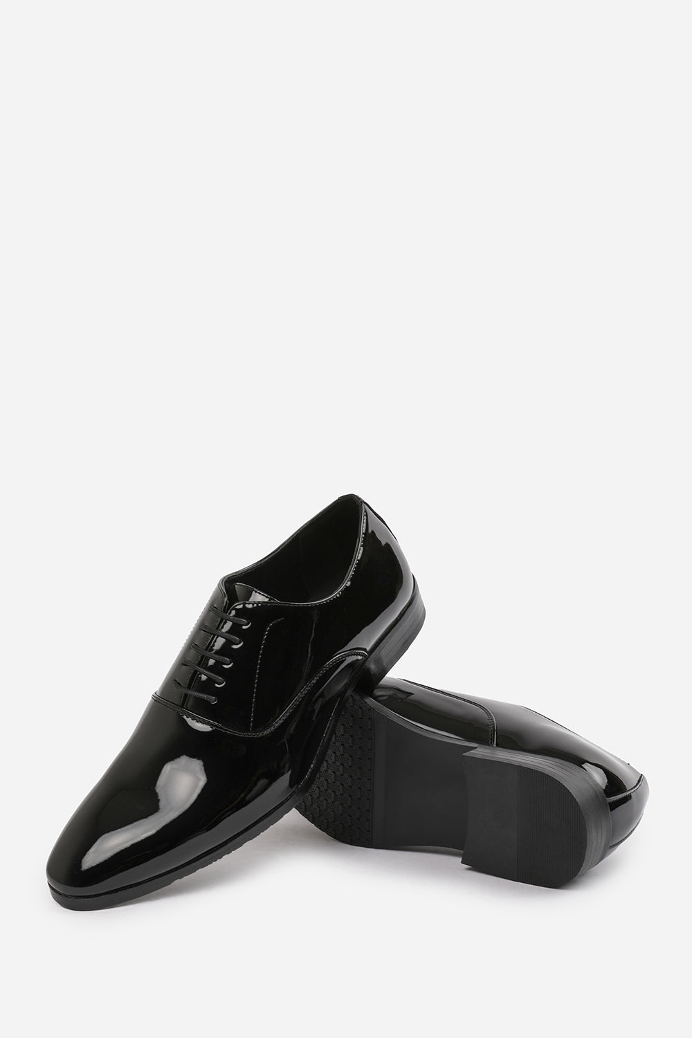 NICK OXFORD LACE UP WORK DRESS SHOES IN BLACK PATENT