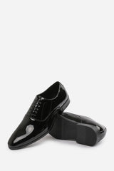 NICK OXFORD LACE UP WORK DRESS SHOES IN BLACK PATENT
