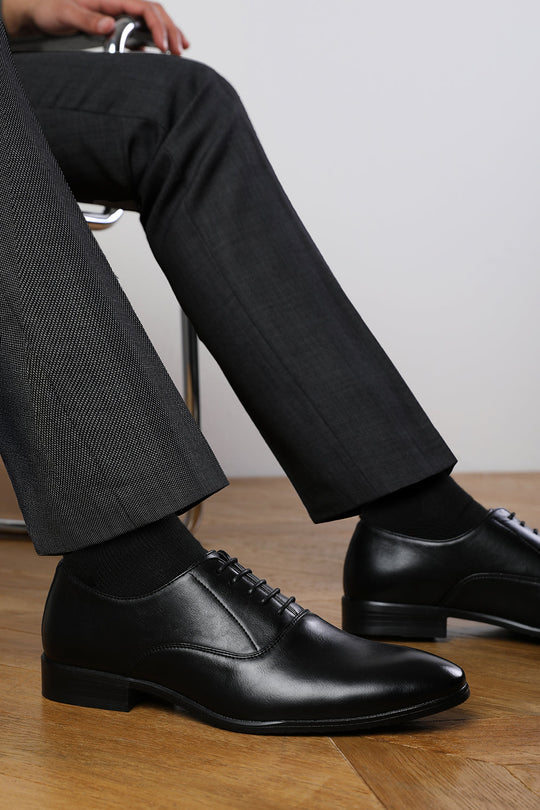 NICK OXFORD LACE UP WORK DRESS SHOES IN BLACK FAUX LEATHER