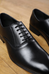 NICK OXFORD LACE UP WORK DRESS SHOES IN BLACK FAUX LEATHER
