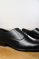 NICK OXFORD LACE UP WORK DRESS SHOES IN BLACK FAUX LEATHER