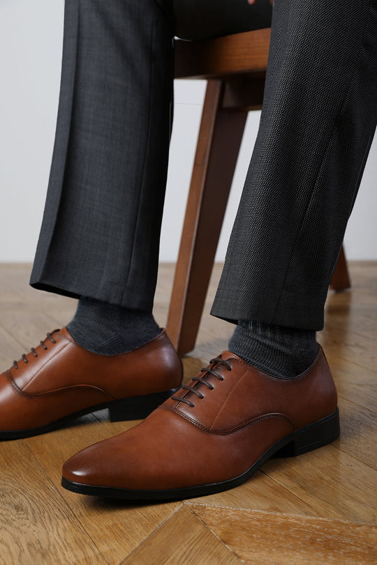 NICK OXFORD LACE UP WORK DRESS SHOES IN BROWN FAUX LEATHER