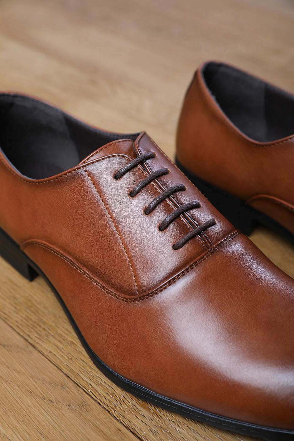 NICK OXFORD LACE UP WORK DRESS SHOES IN BROWN FAUX LEATHER