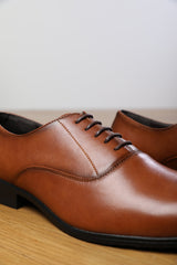 NICK OXFORD LACE UP WORK DRESS SHOES IN BROWN FAUX LEATHER