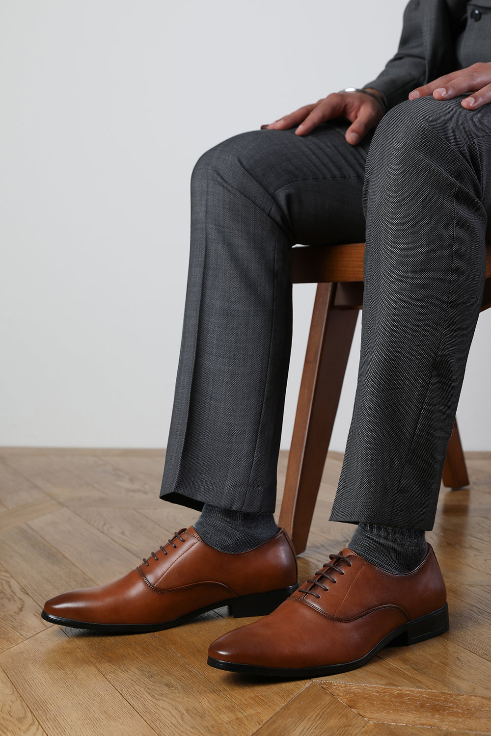 NICK OXFORD LACE UP WORK DRESS SHOES IN BROWN FAUX LEATHER
