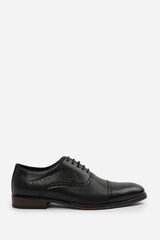 MICHAEL TEXTURED OXFORD LACE UP WORK DRESS SHOES IN BLACK FAUX LEATHER